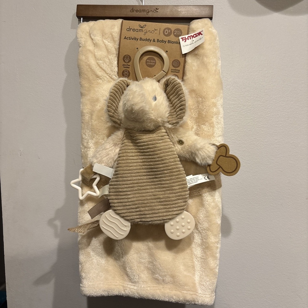 Dream Gro Activity Buddy & Baby Blanket Elephant Cream Color NEW Lovey‎ security
